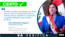 Presidenta de Perú, Dina Boluarte, señala que la crisis política existe desde hace varios años.