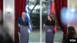 Nikos, Dendias, minister of Foreign Affairs of Greece and Olta Xhaçka, minister for Europe and Foreign Affairs of Albania