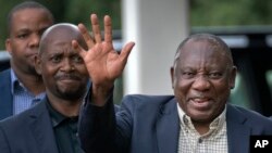 South African President Cyril Ramaphosa leaves an African National Congress (ANC) national executive committee meeting in Johannesburg, Dec. 5, 2022. 