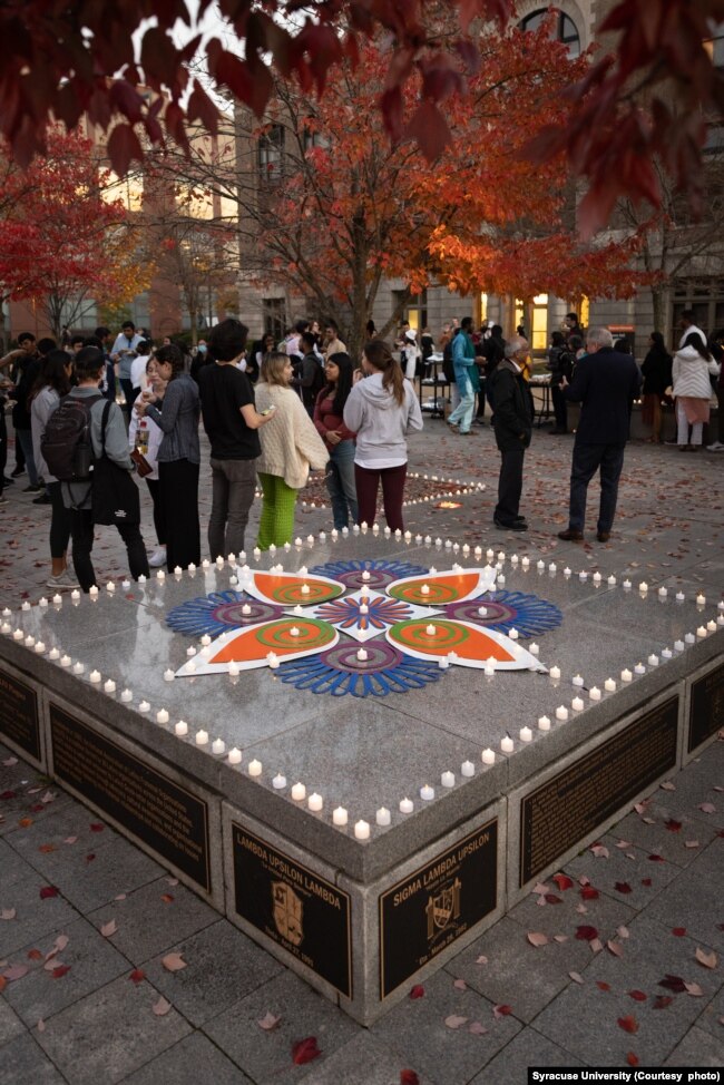 Members of the campus community gather together in the Orange Grove to Celebrate Diwali at Syracuse University. (Syracuse University)