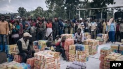 Vue partielle d'un camp de déplacés de personnes fuyant l'avancée de rebelles du M23, au nord de Goma, le 2 novembre 2022.