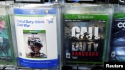 FILE - Activision games "Call of Duty" are pictured in a store in the Manhattan borough of New York City, New York, Jan. 18, 2022. 