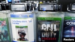 FILE - Activision games "Call of Duty" are pictured in a store in the Manhattan borough of New York City, New York, Jan. 18, 2022. 