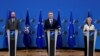 NATO's Secretary General Jens Stoltenberg (C), President of the European Council Charles Michel (L) and President of the European Commission Ursula von der Leyen (R) speak at a press conference after signing a joint declaration of NATO-EU cooperation in Brussels, Jan. 10, 2023.