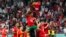 Morocco's Yahia Attiyat Allah (25) celebrates with teammates after the World Cup quarterfinal soccer match against Portugal at Al Thumama Stadium in Doha, Qatar, Dec. 10, 2022.