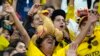 Ecuador's fans sing prior to the World Cup group A soccer match between Netherlands and Ecuador, at the Khalifa International Stadium in Doha, Qatar, Nov. 25, 2022.
