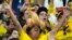 Ecuador's fans sing prior to the World Cup group A soccer match between Netherlands and Ecuador, at the Khalifa International Stadium in Doha, Qatar, Nov. 25, 2022.