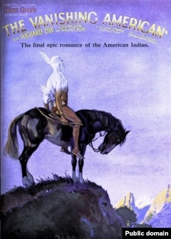 This advertisement for the 1925 American western film "The Vanishing American", in the May 16, 1925 Exhibitors Herald helped perpetuate the notion of Native Americans as relics of history.