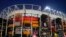 FILE - Stadium 974 prior to the start of the World Cup group G soccer match between Serbia and Switzerland in Doha, Qatar, Dec. 2, 2022. Qatar says the stadium will be dismantled after the World Cup and could be shipped to countries that need the infrastructure.