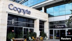 Signs of the Israeli company Cognyte, are seen on its headquarters building in Herzliya near Tel Aviv, Israel, Jan. 13, 2023.