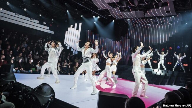 The cast during a performance of KPOP, opening Nov. 27 at the Circle in the Square Theatre in New York. (Matthew Murphy/O+M/DKC via AP)