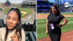 Las dominicanas residentes en EEUU, Ámbar Mateo Dotel (izq.) y Arlenis Peña se valen de su amor al béisbol, aquirido en su niñez en República Dominicana, para acercar más a la gente a este deporte. Composición fotográfica a partir de imágenes cortesía de las entrevistadas.