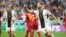 Alman Niclas Fuellkrug selebre apre li make yon gol pou Almay nan match Gwoup E yo kont Espay nan Mondyal Foutbol Qatar la, Dimanch 27 Nov. 2022. 