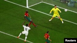 Ghana's Osman Bukari scores the second goal for the Black Stars in the Group H opener against Portugal at the 2022 FIFA World Cup