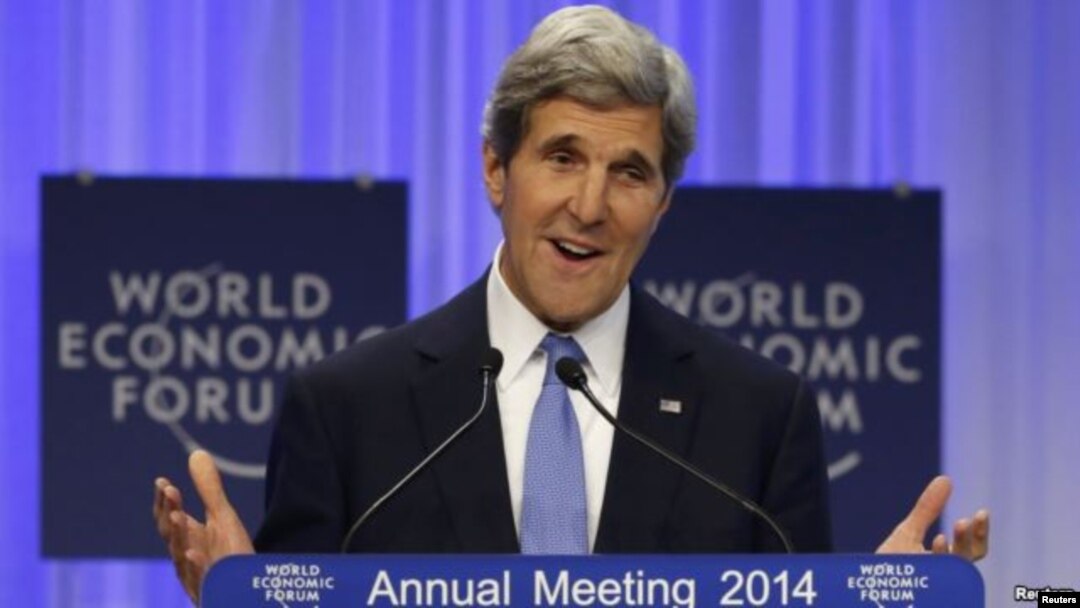Menteri Luar Negeri AS, John Kerry menyerukan perdamaian Israel-Palestina dalam pidato di Davos, Swiss (24/1).
