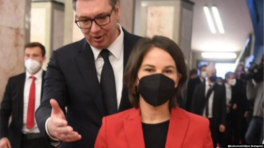 Predsednik Srbije Aleksandar Vučić i nemačka ministarka spoljnih poslova Analena Berbok u Beogradu, mart 2022.