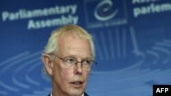 The President of the Parliamentary Assembly of the Council of Europe, Tiny Kox, attends a press conference on March 14, 2022, in Strasbourg, France.