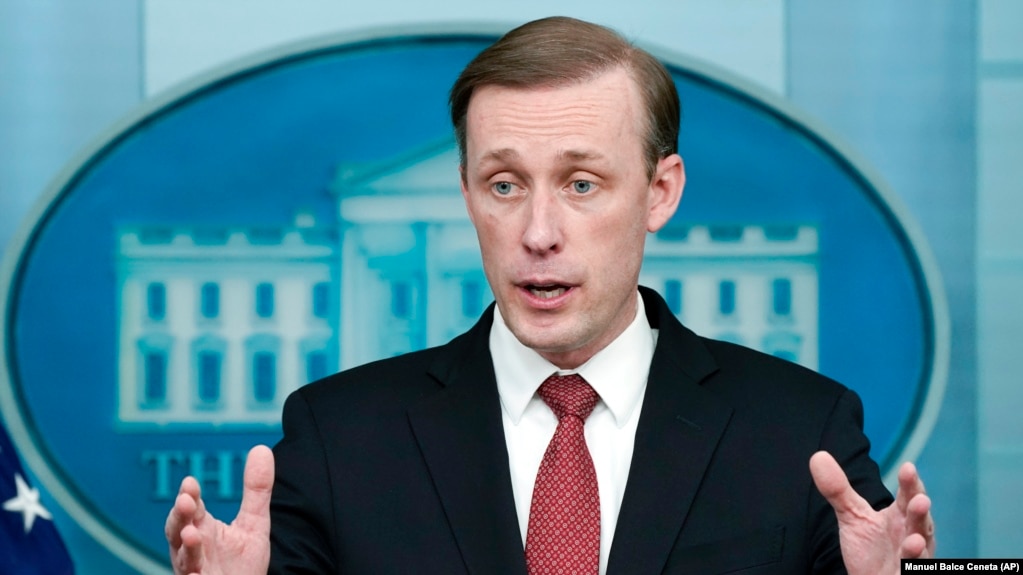 White House national security adviser Jake Sullivan speaks during a press briefing at the White House, Feb. 11, 2022,