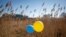 Balloons in colors of the Ukrainian flag are placed in a field at the border crossing in Medyka, southeastern Poland. Thousands of people have been killed and more than 2.3 million have fled the country since Russian troops crossed into Ukraine on Februar
