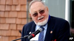 FILE - In this Aug. 26, 2020, photo, US Rep. Don Young, an Alaska Republican, speaks during a ceremony in Anchorage, Alaska.