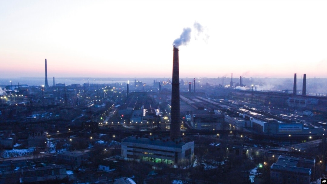 The Azovstal metallurgical plant is seen on the outskirts of the eastern Ukrainian city of Mariupol, March 7, 2021. 