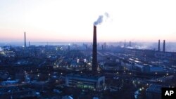 The Azovstal metallurgical plant is seen on the outskirts of the eastern Ukrainian city of Mariupol, March 7, 2021. 