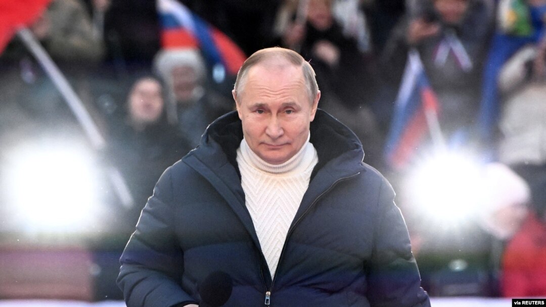 Ruski predsednik Vladimir Putin na skupu povodom obeležavanja osme godišnjice aneksije Krima, na stadionu Lužniki u Moskvi (Foto: Sputnik/Sergey Guneev/Kremlin via REUTERS)