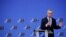 北约秘书长延斯·斯托尔滕贝格（Jens Stoltenberg）3月16日在布鲁塞尔举行新闻发布会。