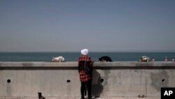 A woman feeds stray cats at the marina in Kuwait City, Feb. 11, 2022. Last summer, birds dropped dead from the sky and shellfish baked to death in the bay. Yet Kuwait stayed silent as the rest of the region’s wealthy petrostates joined a chorus of nations setting climate goals ahead of last fall’s U.N. climate summit in Glasgow.