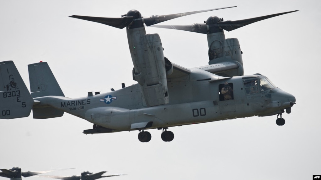 TƯ LIỆU: Máy bay MV-22B Osprey. Các binh sĩ tử nạn được nói là đang trên máy bay này tham gia một nhiệm vụ huấn luyện ở bắc Na Uy.