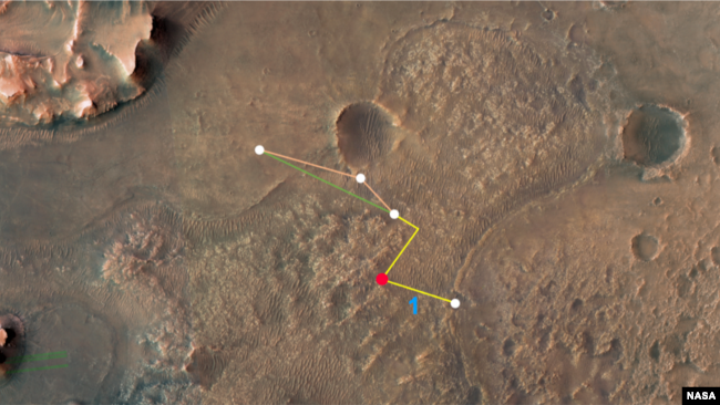 This annotated image depicts the multiple flights – and two different paths – NASA’s Ingenuity Mars Helicopter could take on its trip to Jezero Crater’s delta river system. (Image Credit: NASA/JPL-Caltech/University of Arizona/USGS)