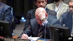 FILE - Russian Ambassador Vassily Nebenzia speaks during a UN Security Council meeting on the humanitarian crisis in Ukraine, March 17, 2022, at UN headquarters.