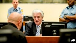 Radovan Karadžić u sudnici za vrijeme izricanja prvostepene presude kojom je osuđen na 40 godina zatvora, 24. mart 2016.
