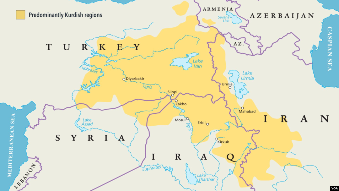 Kurdish regions that encompass parts of Iraq, Syria, Turkey and Iran.