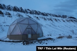 Benjamin Vidmar’s domed greenhouse is pictured in Longyearbyen, Norway, Feb. 24, 2018.