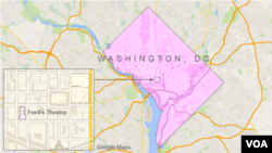 Location of Ford's Theater in Washington D.C.