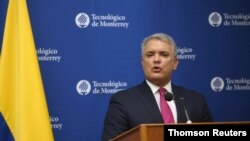 El presidente Iván Duque en una conferencia celebrada en el Tecnológico de Monterrey, en Ciudad de México, el pasado 10 de marzo.