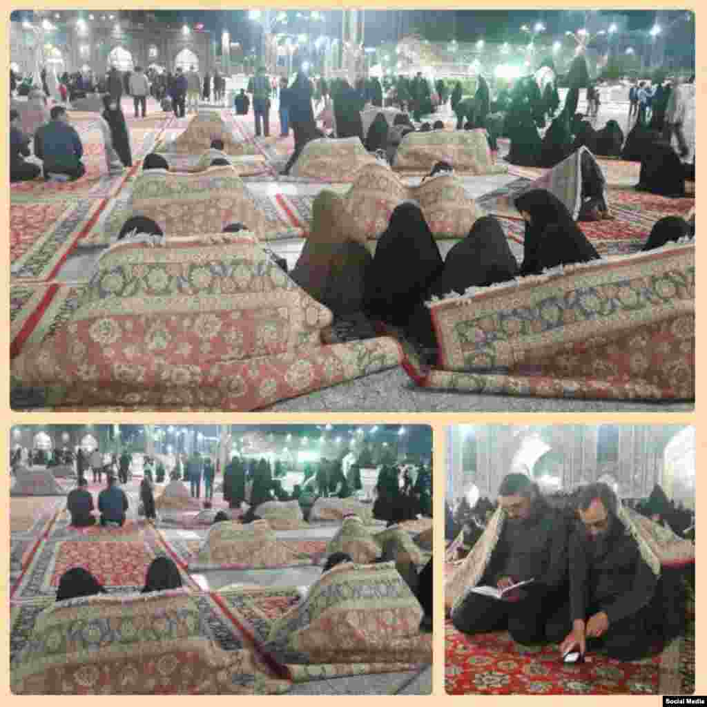 انتخاب این عکس را منتشر کرده که در مراسم دعای کمیل در حرم امام رضا، شرکت کنندگان بخاطر سوز سرمای مشهد، از فرش های صحن حرم برای گرم شدن استفاده کردند.