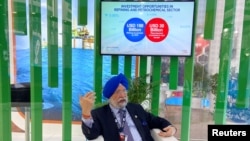 FILE - India's Minister of Petroleum and Natural Gas Hardeep Singh Puri speaks during an interview with Reuters in Abu Dhabi, United Arab Emirates, November 15, 2021.