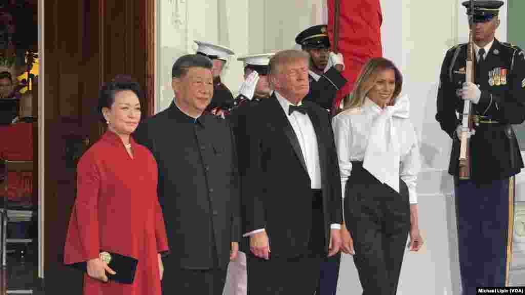 9月24日，特朗普总统夫妇在白宫设宴款待中国领导人习近平及夫人彭丽媛(美国之音记者利平拍摄)