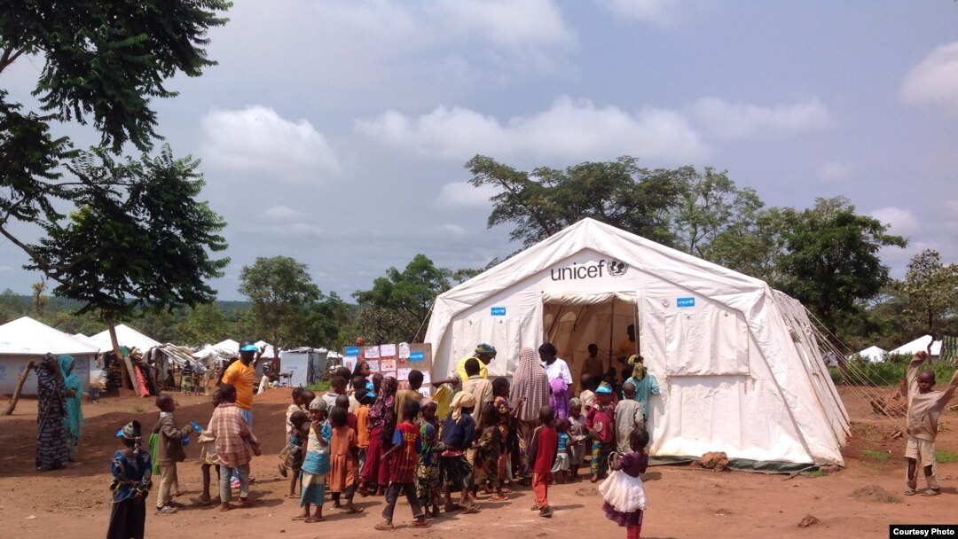 Children escaped from the Central African Republic civil war study at Gado Badzere refugee camp in Cameroon. (Photo by Eugene Nforngwa)