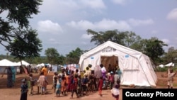 Children escaped from the Central African Republic civil war study at Gado Badzere refugee camp in Cameroon. (Photo by Eugene Nforngwa)