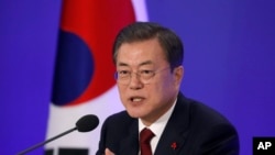 Presiden Moon Jae-in di Seoul, Korea Selatan, Selasa, 14 Januari 2020. (Kim Hong-Ji / Pool Foto melalui AP)
