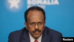 FILE - Somali President Mohamed Abdullahi Mohamed attends the London Somalia Conference at Lancaster House, May 11, 2017. 