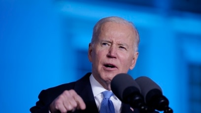 Presiden AS Joe Biden saat berpidato mengenai invasi Rusia ke Ukraina di Kastil Kerajaan, Sabtu, 26 Maret, di Warsawa, Polandia. (Foto: Evan Vucci/AP Photo)