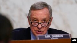 FILE - Sen. Dick Durbin, D-Ill., speaks at the confirmation hearing of Supreme Court nominee Ketanji Brown Jackson, on Capitol Hill, March 22, 2022.