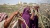 Somali women who fled drought-stricken areas start to build shelters at a makeshift camp on the outskirts of the capital Mogadishu, Somalia, Feb. 4, 2022.