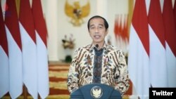 Presiden Jokowi menyampaikan pidato pada "S20 High Level Policy Webinar on Just Energy Transition" di Jakarta, 17 Maret 2022. (Twitter/setkabgoid)
