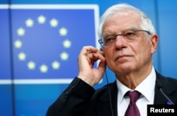 FILE - Josep Borrell, High Representative for Foreign Affairs and Security Policy and Vice-President of the European Commission, holds a news conference in Brussels, Belgium, Jan. 10, 2020.