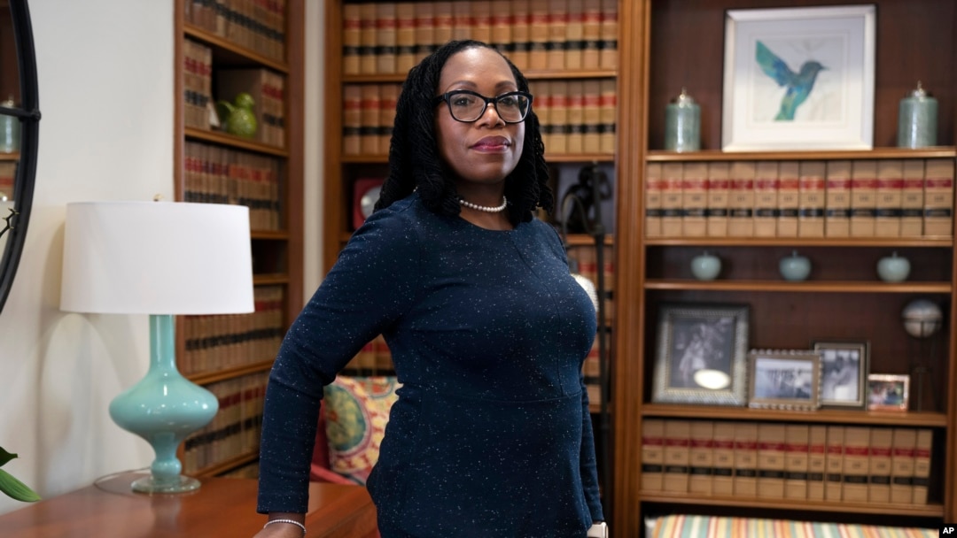 FILE - Judge Ketanji Brown Jackson, a U.S. Circuit Judge on the U.S. Court of Appeals for the District of Columbia Circuit, poses for a portrait, February, 18, 2022, in her office at the court in Washington. 